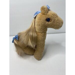 Commonwealth Playful Pet Horse 1983 Plush Stuffed Animal Braid Blue Bows Vintage